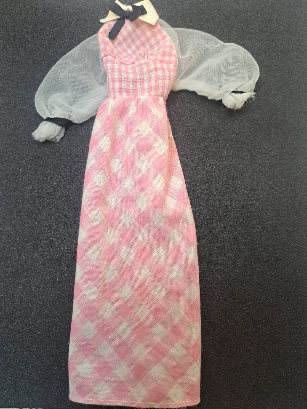 Vintage BARBIE #4220 Doll Quick Curl Pink Long Lace Gingham Dress-1970s